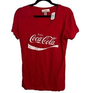 Coca Cola Enjoy Red V Neck Cotton T-Shirt Size XL